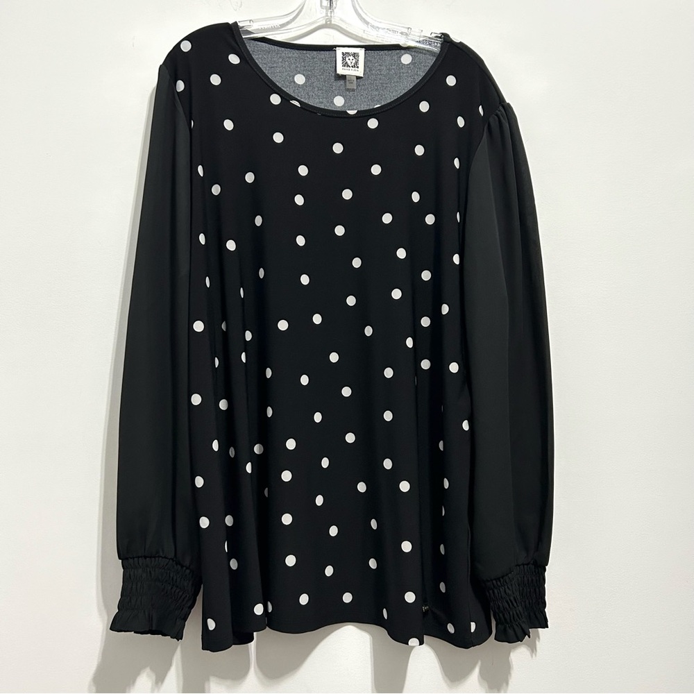 Anne Klein Women’s Black and White Polka Dot Blouse
